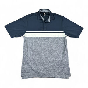 FootJoy Polo Shirt Adult MEDIUM Blue White Inlay Golf Stretch Outdoor Two Tone
